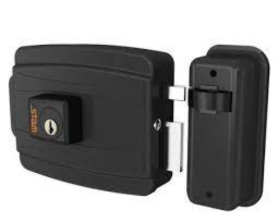 Fechadura stam eletrica cil.40mm abre p/fora preto fosco 56331